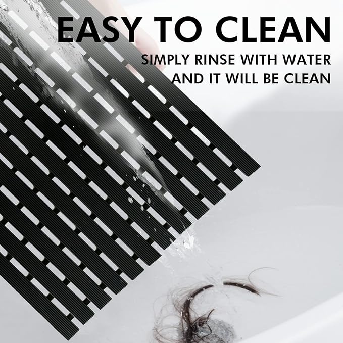 Extra Large Shower Mat Non Slip (35.4"*23.6"),Heavy Bathtub Mat for Elderly with Drain Holes,No Suction Cups Large Shower Floor Mats for Inside Shower,Black