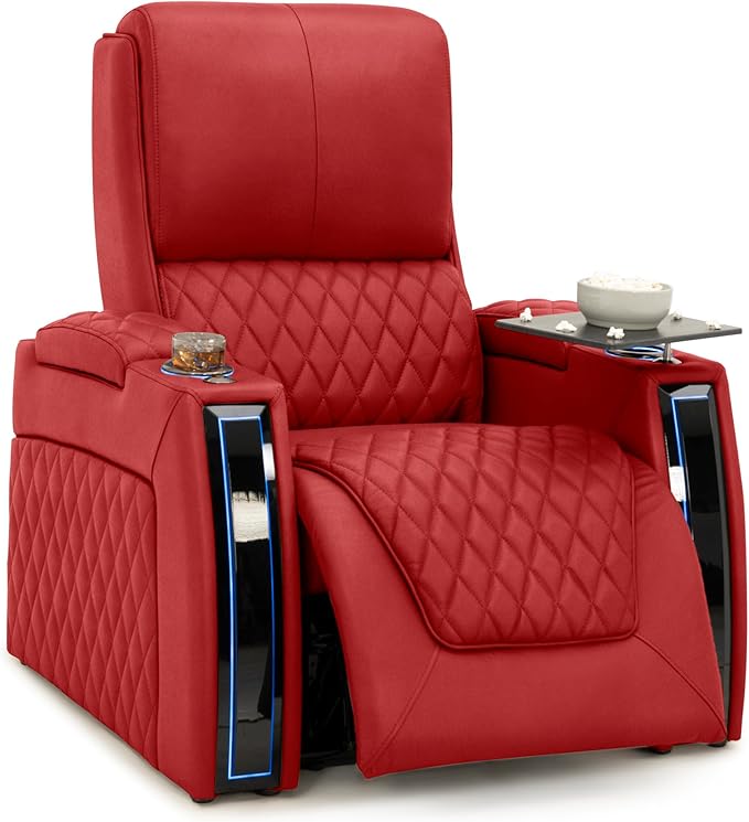 Seatcraft Apex Zero-Gravity CoolZero Italian Leather Home Theater Seating, Powered Headrest, Powered Lumbar, Powered Recline, Single Recliner, Red