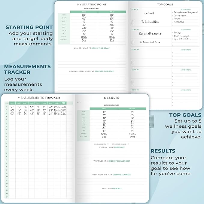 Clever Fox Fitness and Food Journal Premium – Guided Daily Workout, Meal & Weight Loss Tracker for Women & Men – Exercise Diet Planner (Aquamarine)