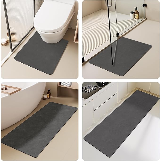 Small Bathroom Mat Quick Dry, Bathroom Rugs Non Slip Washable Thin Absorbent Bath Mat Fits Under Door Bathroom Floor Mat Perfect for Bath, Shower, or Sink 12"x12" Dark Grey