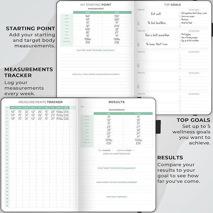 Clever Fox Fitness and Food Journal Premium – Guided Daily Workout, Meal & Weight Loss Tracker for Women & Men – Exercise Diet Planner (Black)