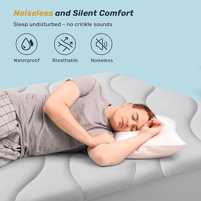 Unikome Ultra Soft Waterproof King Size Mattress Pad, Cooling Mattress Protector for Hot Sleepers, 5-Layers Noiseless Washable Mattress Cover with 8"-21" Deep Pocket (Light Grey, 78x80)