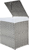 Woven Rattan Laundry Hamper with Lid & Handles,90L Foldable Laundry Basket Includes Machine Washable Removable Liner with 2 Compartments for Storage Basket for Bedroom, Bathroom(Gray)