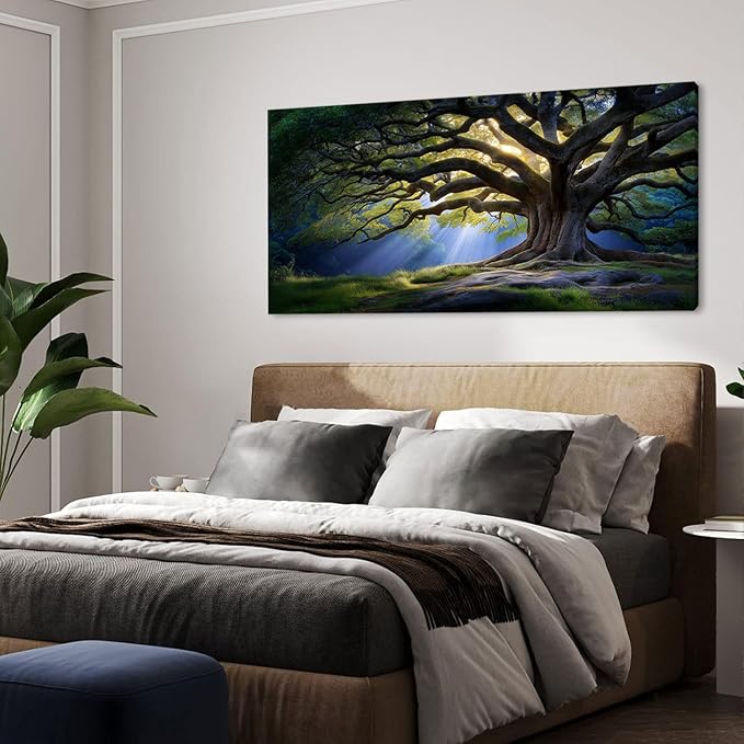 Beautiful Green Tree Scenery Wall Art for Living Room Office Scenic Landscape Nature Art Deco Brown Painting Prints Elegant Canvas Artwork Over The Couch Bedroom Decor Large