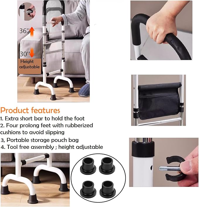 Couch Cane Stand Up Assist Aid for Elderly; Quad Canes for Stability; Aids for Getting Up from Toilet Recliner Chair Bed; Knee Hip Post Surgery Recovery Aid; Height Adjustable to 36''