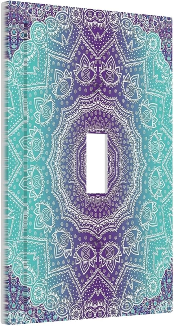Light Switch Cover Ombre Modern Mandala Floral Geometric 1 Gang Wall Plate Cover Single Toggle Outlet Covers Decorative Switchplate Electrical Faceplate for Bathroom Bedroom Decor