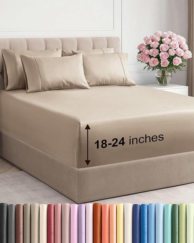 Extra Deep King Sheet Set - 6 Piece Breathable and Cooling Sheets - Hotel Luxury Bed Sheets Set - Easy & Secure Fit - Soft, Wrinkle Free and Comfy Sheets Set - Cream Sheet Set with Extra Deep Pockets