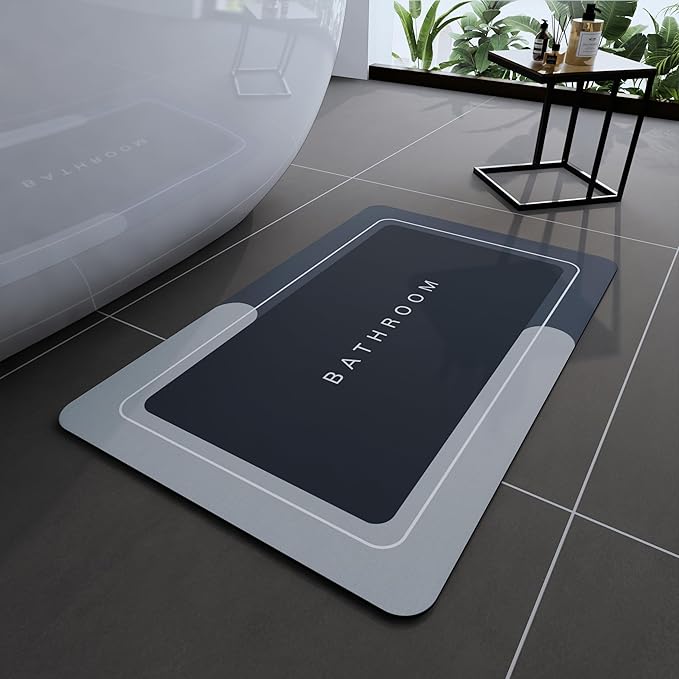 Bath Mats 20x32 Inch, Modernized Magic Mat Bathroom, Rubber Anti Slip Quick Drying Absorbent Bathroom Rug, Shower Room Rugs for in Front of Bathtub, Sink, Blue