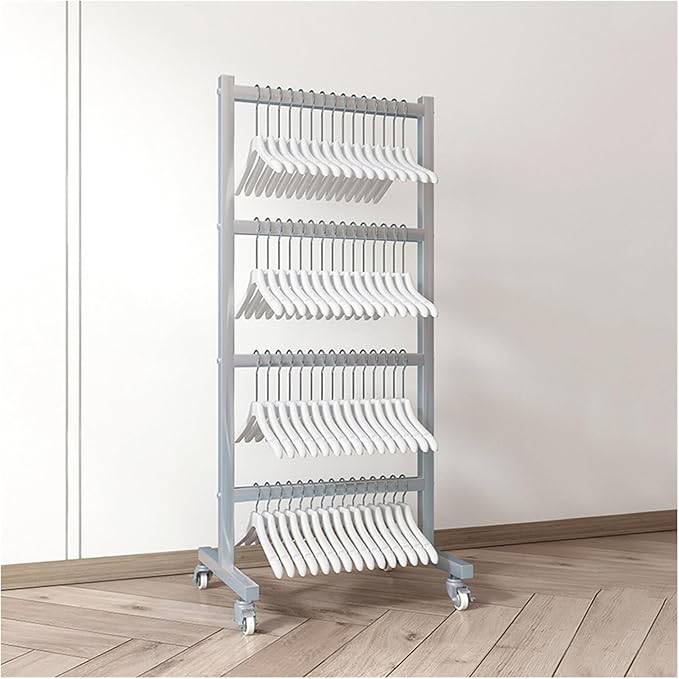Clothing Hanger Storage System Hanger Stacker Metal Clothes Organizer with Casters, Retail Store Laundry Room Portable Hanger Stacker Holder (Color : Silver, Size : 19.7x15.7x43.3IN)