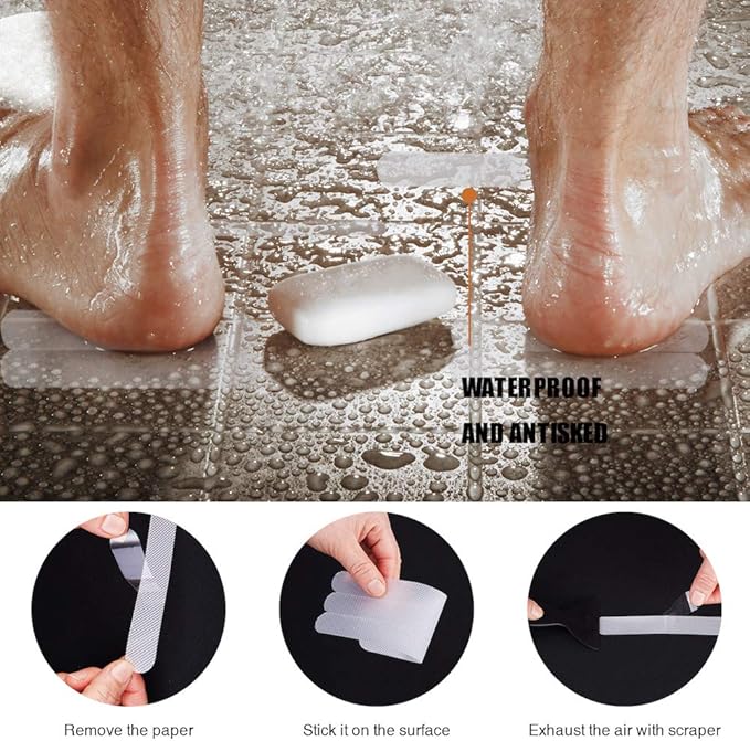 Anti Slip Shower Stickers 24 PCS Safety Bathtub Strips Adhesive Decals with Premium Scraper for Bath Tub Shower Stairs Ladders Boats