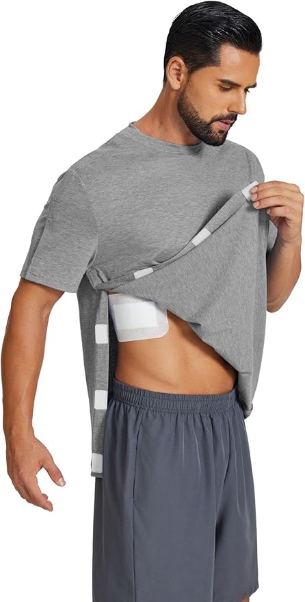 Deyeek Shoulder Post Surgery Recovery Shirts for Men Full Tear Away Short Sleeve T Shirt Adaptive Chemo Clothing