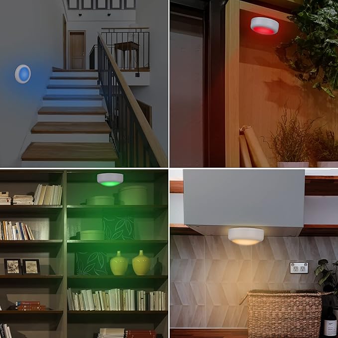 Cadrim Puck Lights, 13 Colors Changeable LED Puck Lightings, Battery Powered Dimmable Under Cabinet Lights, Battery Operated Lights with 1 Remote Controls for Kitchen(3 Pack)