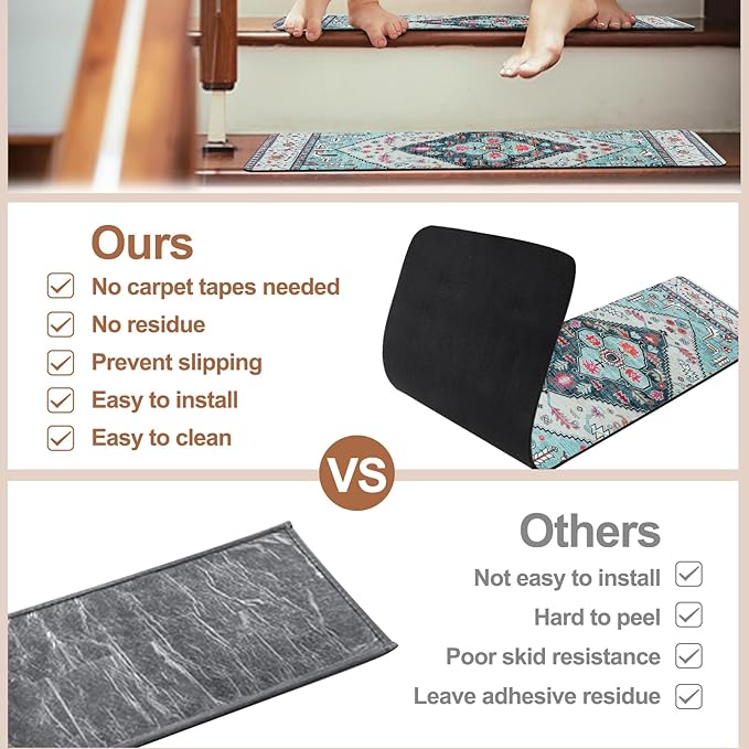 OJIA Non-Slip Stair Treads for Wooden Steps, 30"X8" Indoor Stair Runner Slip Resistant Stair Rugs Safety Mats for Dogs, Kids & Elders, Rubber Backed Stair Treads Stair Covers, 15PCS