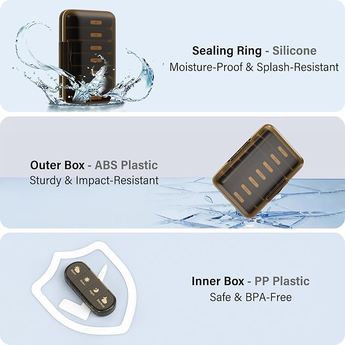 Weekly Pill Organizer 4 Times a Day, 7 Day Pill Box 4X, Portable for Travel Pill Case for Pills/Vitamin/Fish Oil/Medication/Supplements (4x7 Brown)