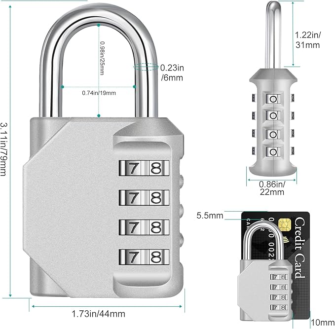ZHEGE Combination Lock 2 Pack, 4 Digit Outdoor Padlock for School Gym Sports Locker, Fence, Toolbox, Case, Hasp Cabinet Storage (Silver, 2Pack)