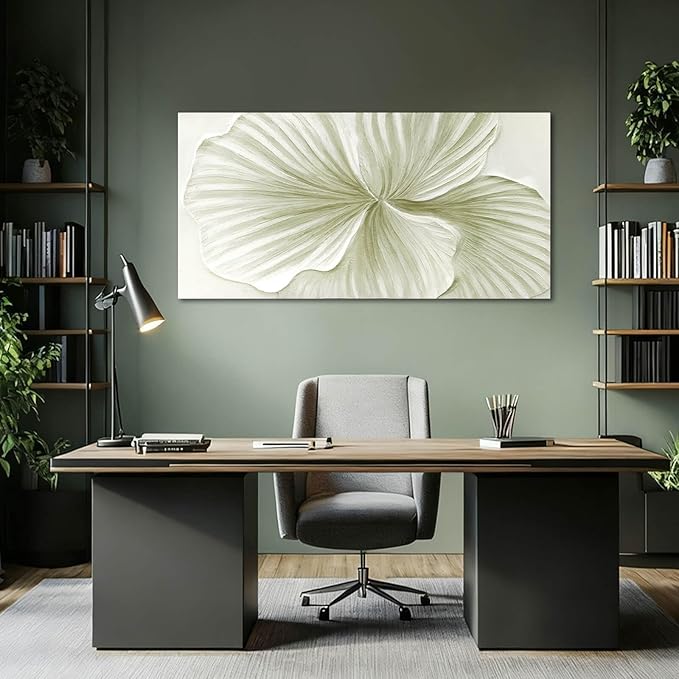 MLART99 Large Green Flower Wall Art Plant Ginkgo Canvas Hand-drawn Painting Modern 29x58 Abstract Botanical Artwork Minimalist Decoration for Living Room Bedroom Office