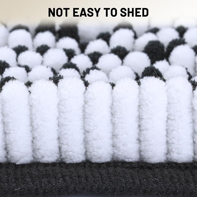 Ultra-Soft Bathroom Rug Set, 2-Piece – Absorbent, Non-Slip, Machine Washable Bath Mats for Bathroom, Shower, Sink, Kitchen （20" x 32" + 17" x 24"） Black White