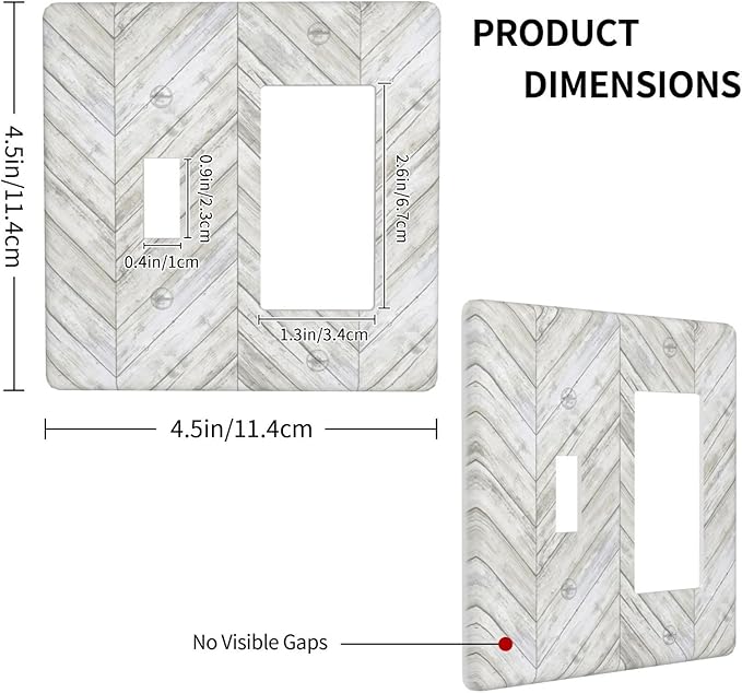 Rustic White Gray Herringbone Wood 2 Gang Single Toggle Rocker Combination Light Switch Cover Vintage Country Decorative Wall Plate Cover Electrical Faceplate Switchplate for Farmhouse Bedroom Decor