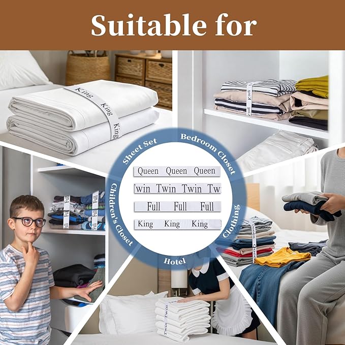 20PCS Bed Sheet Organizer Bands, Storage Labels and Sheet Keepers for Linen Closet - Elastic Bedding Straps for Foldable Bedsheet, Pillow Case, Duvet