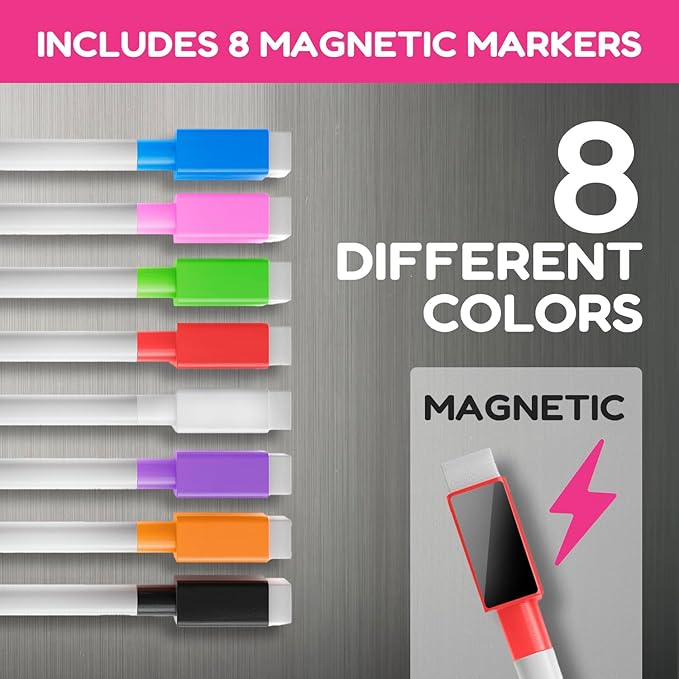 CHALKY CROWN Acrylic Magnetic Weekly Planner for Fridge Plus Menu Board for Kitchen with 8 Magnetic Markers - Dry Erase Board for Fridge - Weekly Meal Planner (2 Boards, 14.5x10.2 Each)