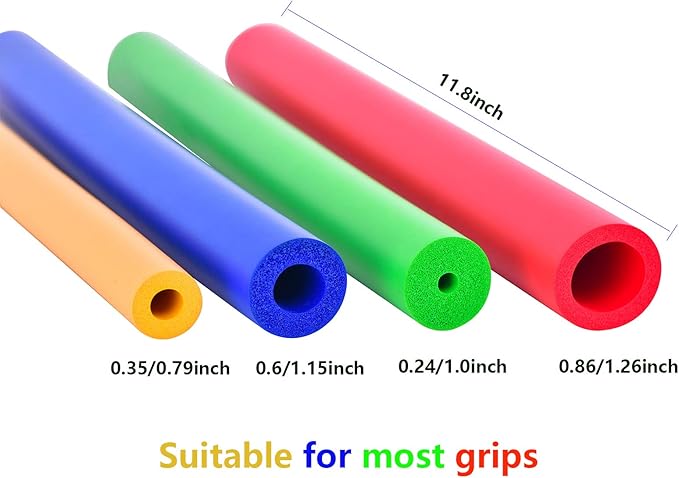 Foam Tube Grip/Foam tubing- 8PCS (4 Sizes) Comfortable Aid for Utensils - No BPA/Phthalate/Latex
