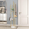Metal Gold Coat Racks Freestanding, Coat Hanger Stand, Hall Tree Rack for Hanging Hats, Scarves, Bags, Modern Coat Rack with Double Shelves, Corner Coat Rack, 9 Hooks, Gold