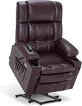 MCombo Dual Motor Large Power Lift Recliner Chair for Elderly, Lay Flat Lift Chair with Heat and Massage, Big Lift Recliner for Tall People, Faux Leather 7896 (Dark Brown, Large)