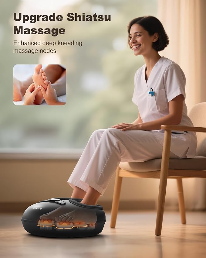 Beleduc Foot Massager with Heat and Compression, Deep Kneading Shiatsu Foot Massager for Plantar Fasciitis & Neuropathy, 3 Intensities, Washable Covers, Fits Up to Men Size 14