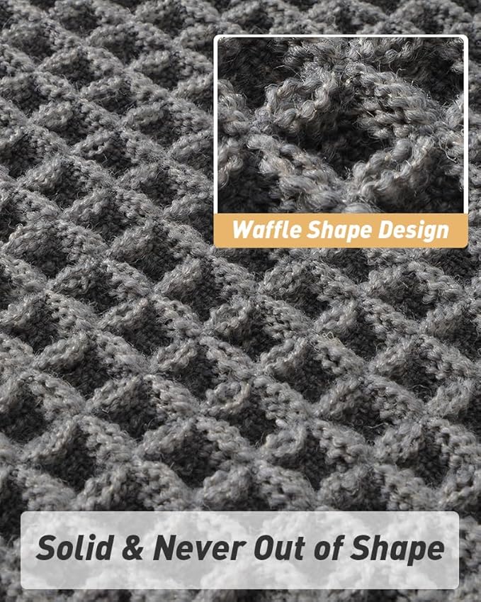 Upgraded Waffle Runner Rug Super Absorbent Non Slip Bath Mats for Bathroom Machine Washable Bathroom Runner Rug with Tassels, Ideal for Hallway Bedroom Laundry Room, Dark Grey, 2' x 5'(24" x 60")