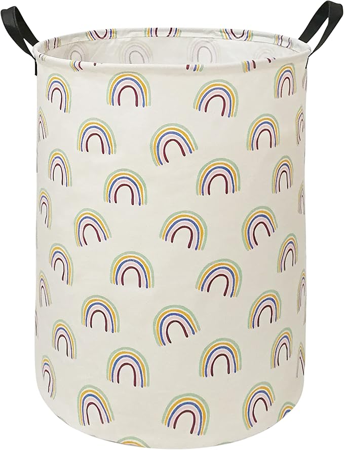 19.7 Inch Round Rainbow Pattern Laundry Clothes Hamper Laundry Basket with Handles,Storage Organizer Bins Laundry Gift Basket for Room, Bedroom Decor
