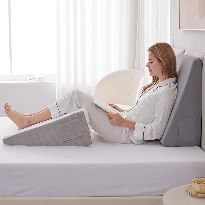 Wedge Pillow for Sleeping, 12" Bed Wedges Pillow for Headboard, Triangle Incline Wedge for Acid Reflux, Pillows Wedge for Back Pain Relief, Elevated Leg Pillow After Surgery, Snoring, Velvet