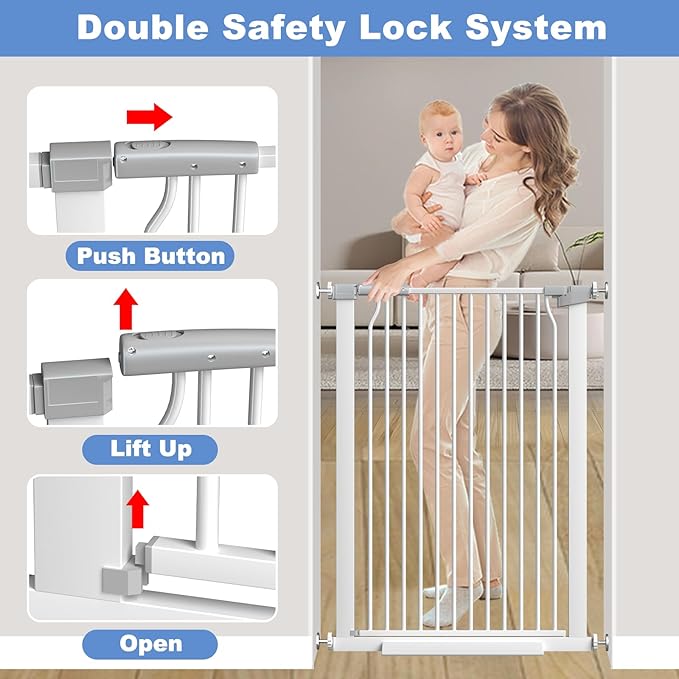 40.5" Extra Tall Baby Gate for Stairs, 29.6"-40.5" Extra Wide Dog Gate Indoor for The House, Auto Close Pressure Mounted Safety Child Toddler Gate, Pet Gate for Doorways Kitchen, White