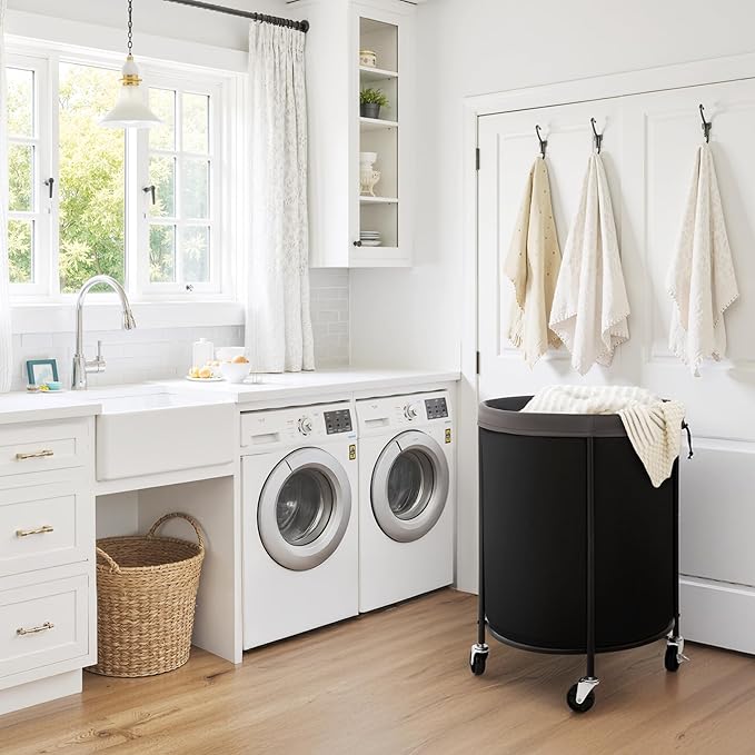 StorageWorks 52.8-Gallon(200L) Rolling Laundry Hamper, Heavy-Duty Round Laundry Basket with Wheels and Removable Bag, Hamper for Laundry Room Organization and Storage, Bathroom, Bedroom, Black