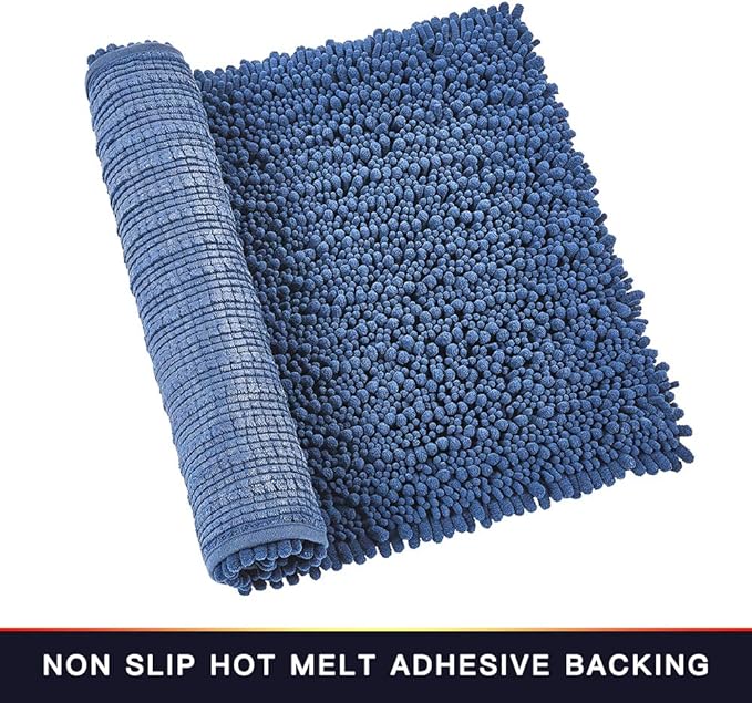 Walensee Large Bathroom Rug Non Slip Bath Mat (72x24 Inch Dark Blue) Water Absorbent Super Soft Shaggy Chenille Machine Washable Dry Extra Thick Perfect Absorbant Best Plush Carpet for Shower Floor