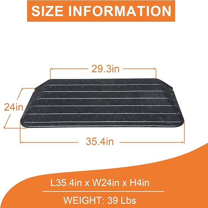 OrangeStar Rubber Threshold Ramp for Doorways, 4" Rise Non-Slip Wheelchair Ramp, 33000lbs Load Capacity, Rubber Curb Ramp for Wheelchair, Scooter