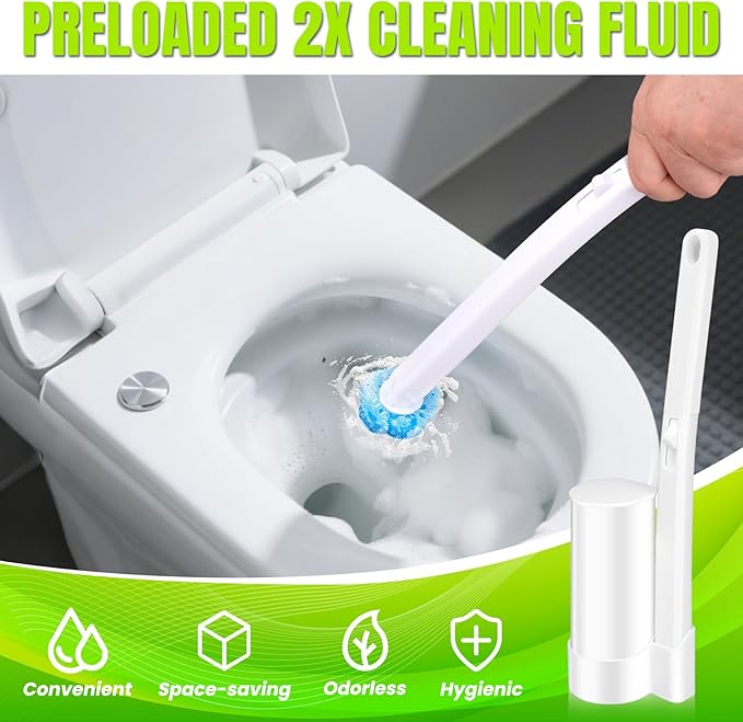 KOKL Disposable Toilet Brush, Toilte Wand Kit, Toilet Bowl Cleaner Brush with 48 Wand Refills, Toilet Cleaning Supplies, Toilet Brush and Storage Caddy, Toilet Cleaning System for Bathroom Maintenance