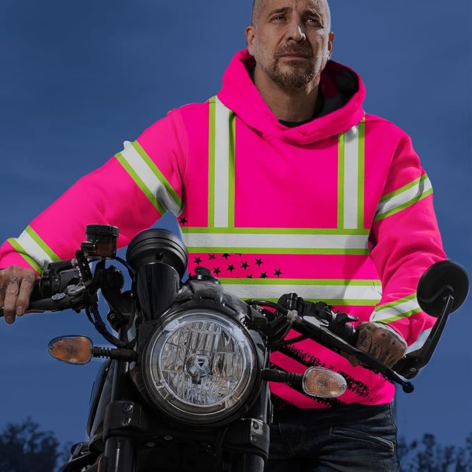 US Flag High Visibility Hoodie for Men Reflective Hoodie Safety Workwear for Worker Runner Patriotic ACC02
