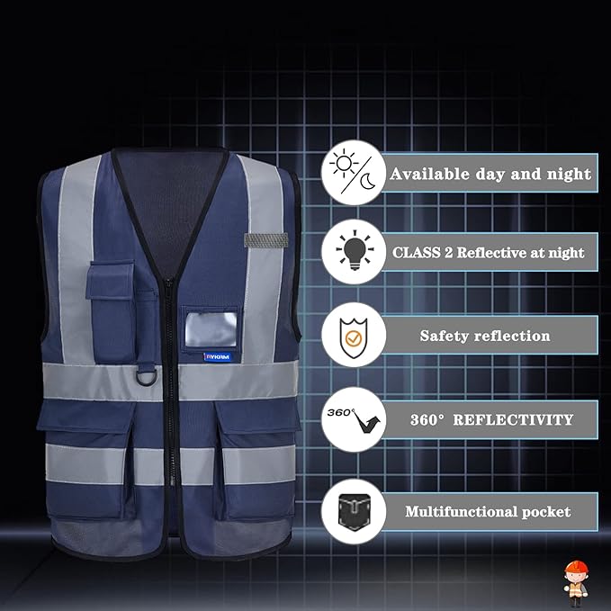 navy blue safety vest with pockets
