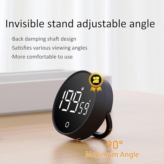 Digital Kitchen Timer, Rechargeable Magnetic Visual Timer with Large LED Display, Adjustable Volume for Classroom, Cooking, Fitness, Baking, Kids Learning & Teaching (1, White)