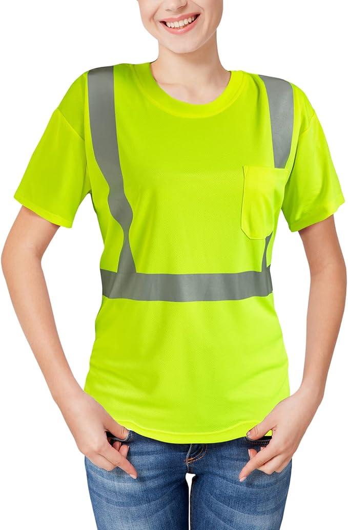 High Visibility Shirts Quick Dry Safety T Shirts with Reflective Strips and Pocket Short Sleeve Mesh Hi Vis Construction Work Class 2 Shirt for Men/Women Lime,6XL