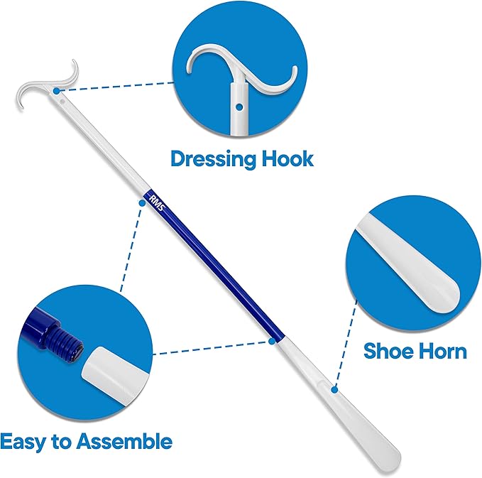 RMS 35.5 Inch Extra Long Dressing Stick Aid for Shoes, Socks, Shirts and Pants - Sock Removal and Long Shoe Horn with Travel Bag