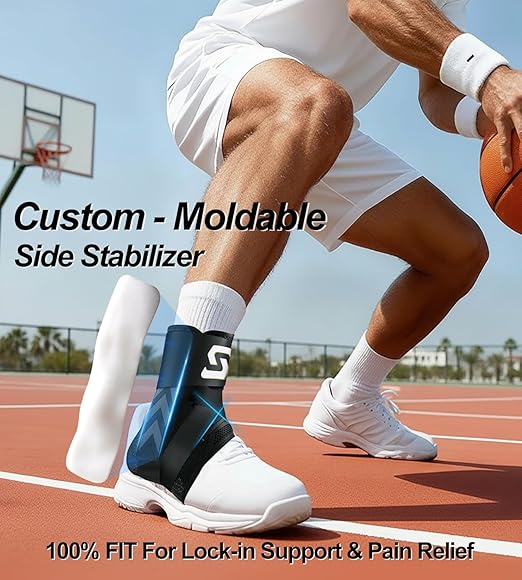 Quick Lace Ankle Brace with Custom Moldable Side Stabilizer Pads, Slim-Fit Adjustable Ankle Support for Men & Women, Ankle Stabilizer for Sprains, Injury Recovery, Running & Sports, M