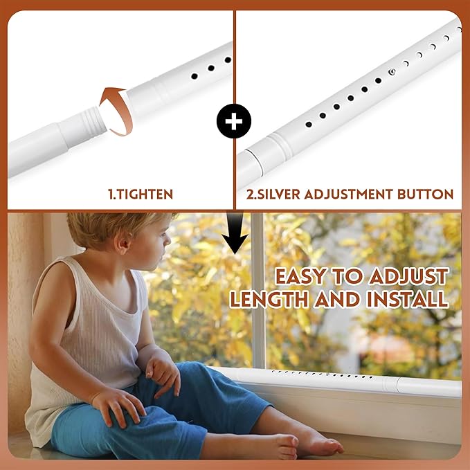 Sliding Door Security Bar, 17.1-51" Adjustable Lock Bar with Rubber Tips, 1.25" Thickened Metal for Sliding Window & Door, White, Fortify Your Home Entry Points