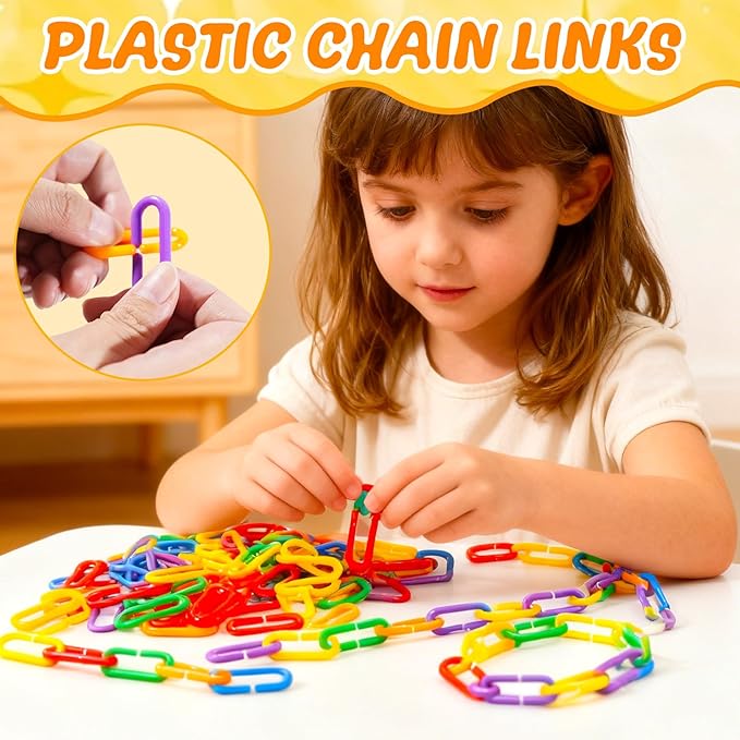 Bbiamsleep 600 Pcs Plastic Chain Links 6 Colors Counting Linking Activity Kit for Fine Motor Color Recognition Counting Sorting Skills