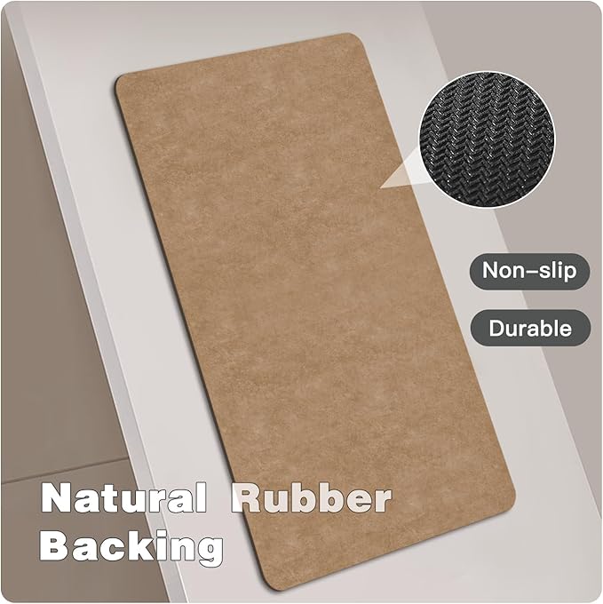 Bathroom Mat Quick Dry, Bathroom Rugs Non Slip Washable Thin Absorbent Bath Mat Fits Under Door Bathroom Floor Mat Perfect for Bath, Shower, or Sink 36"x48" Camel