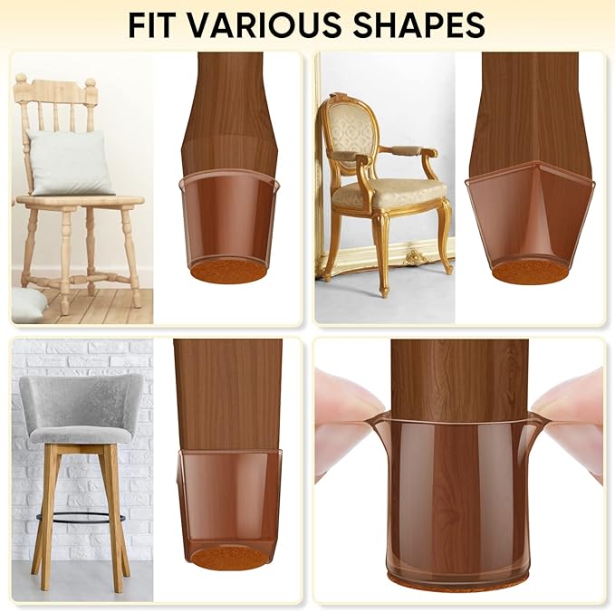 BALEINE 16 Pack Silicone Chair Leg Floor Protectors, Stool Leg Protectors Cap, Non-Slip Chair Leg Caps for Hardwood Floors (Brown, X-Large, 16 Pack)