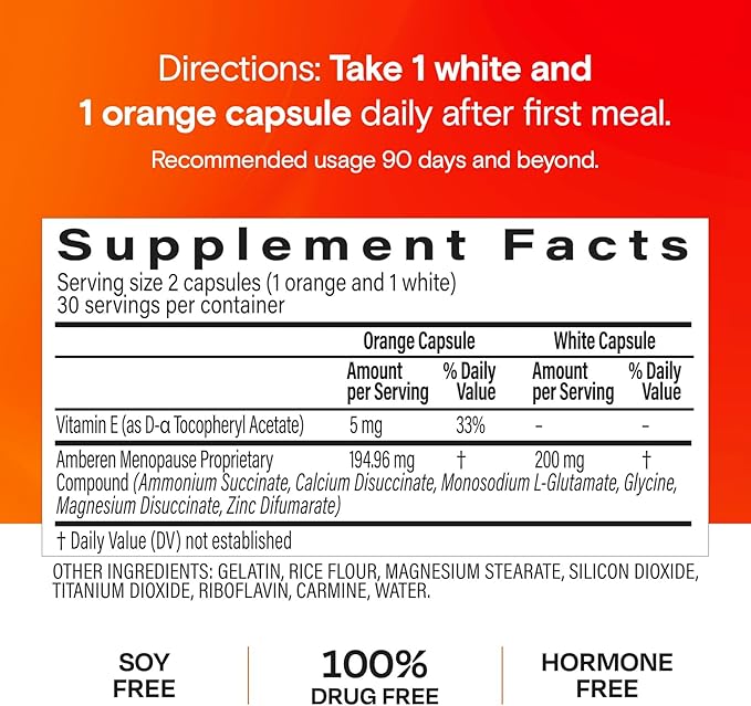 Amberen Menopause Supplement for Women, 60 Capsules, Clinically Proven, Helps Support Hormone Balance, Helps Relieve 12 Menopause Symptoms: Hot Flashes, Night Sweats, Mood Swings and More