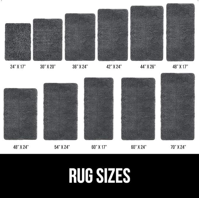 GORILLA GRIP Bath Rug Mat 44x26, Soft Absorbent Chenille, Quick Dry Microfiber Mats, Rubber Backing Washable Shower Floor Rugs, Bathmat Runner, US Designed Bathroom Home Decor Accessories Charcoal
