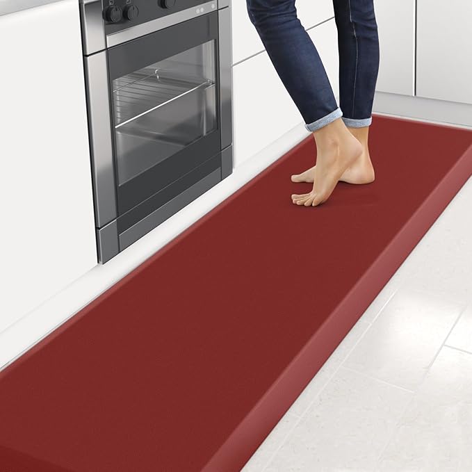 4/5 Inch Thick Kitchen Mats for Floor, StepRite Kitchen Rug for Standing Desk, Non-Slip, Thicker, Stain & Water Resistant, Comfort Anti Fatigue Floor Mat for Home, Kitchen, Office - Red,108 * 30''