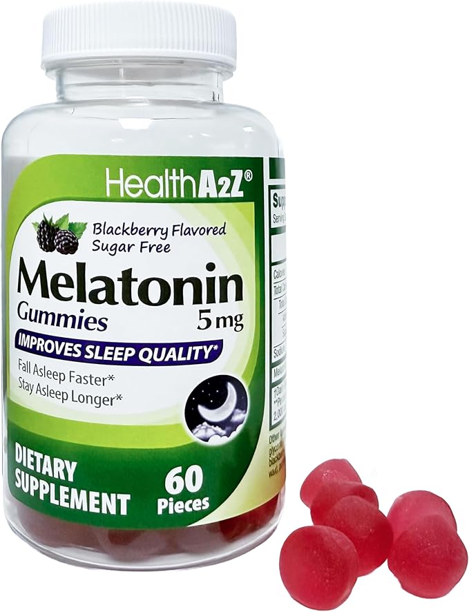 HealthA2Z® Sugar-Free Melatonin Gummies| 60 Counts | 5mg | Natural Sleep Aid for Deep & Restful Sleep | BlackBerry Flavor | Sleep Aid Gummies